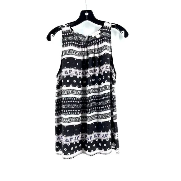 Ann Taylor Loft Women's Striped Floral Print Sleeveless Top Shirt Blouse Size M - Picture 1 of 12